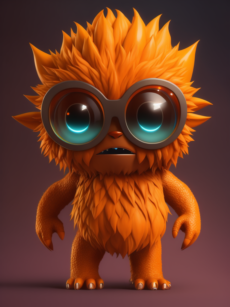 game character monster, a cute monster character with glasses, orange color, funko pop, vibrant gradient background,
