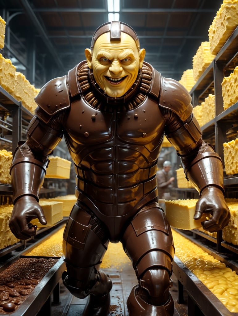 a person made of butter running a chocolate factory