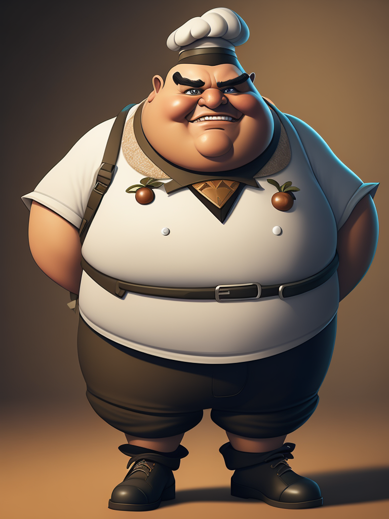 fat chef cartoon wearing shorts and smiling