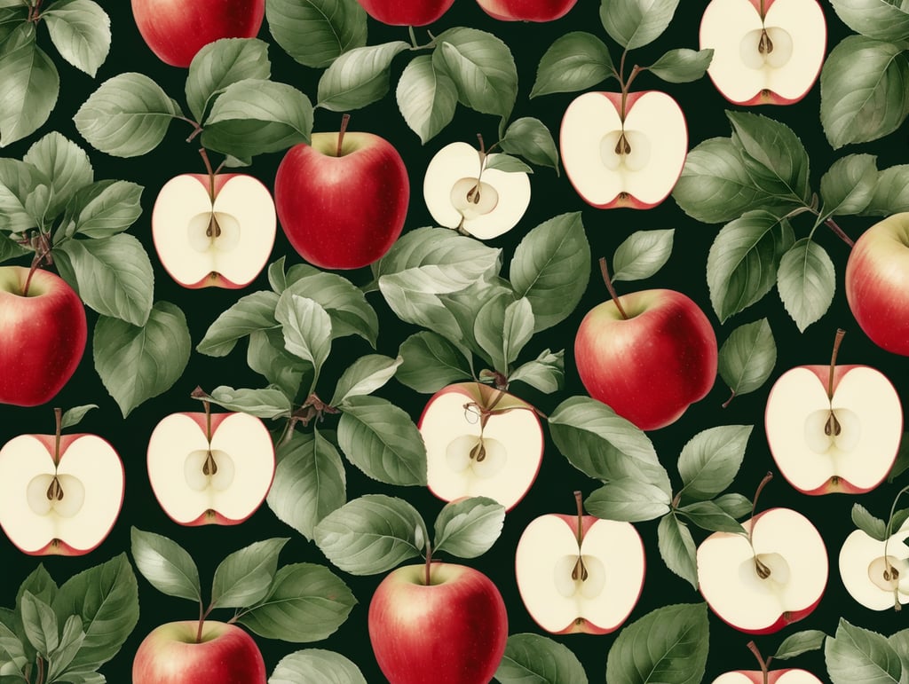 Botanical print. apples with leaves