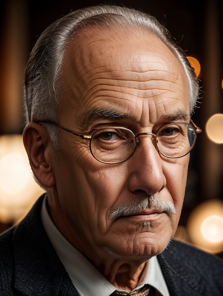 Close up studio photo of an old yet stylish grandpa, detailed, studio lighting, medium format