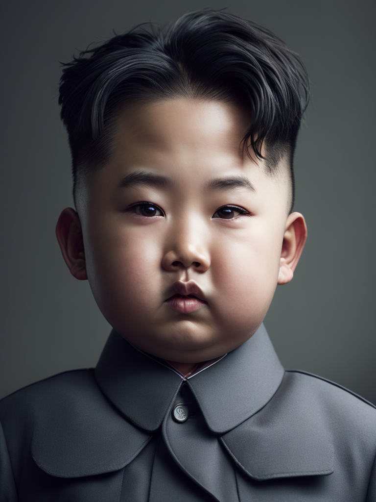 portrait of Kim Jong Un as a kid, happy