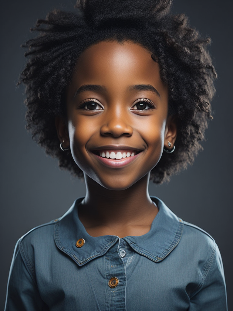 Smiling black woman, afro, award winning children's book illustration style, 2d illustration, white background, front view, vector