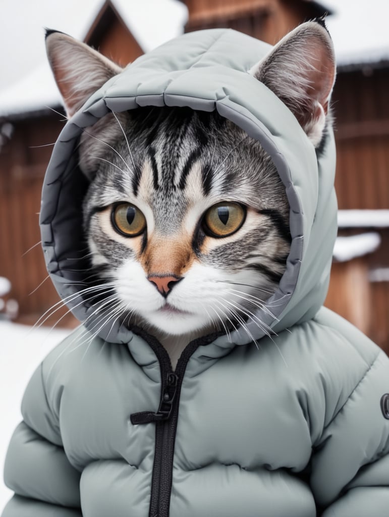 Down Jacket with a hood in the form of a cat