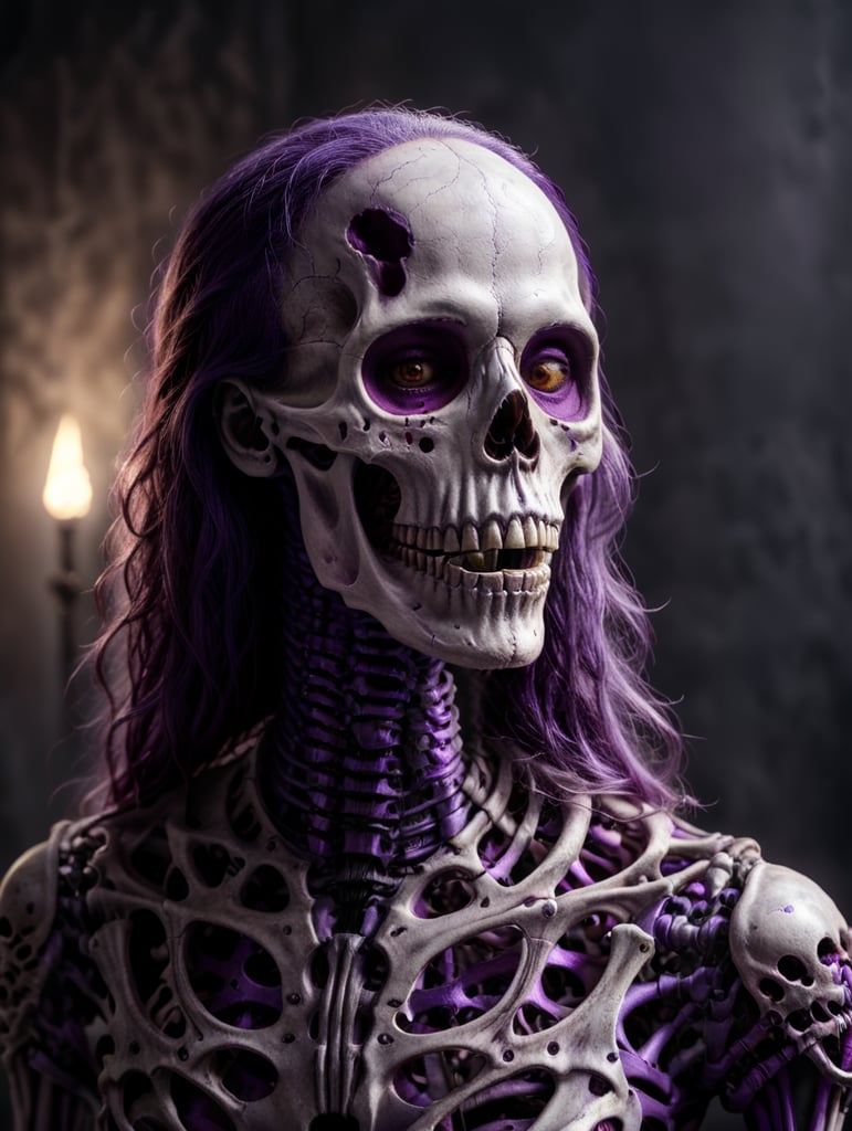 ((white and purple)) skeleton posing portrait