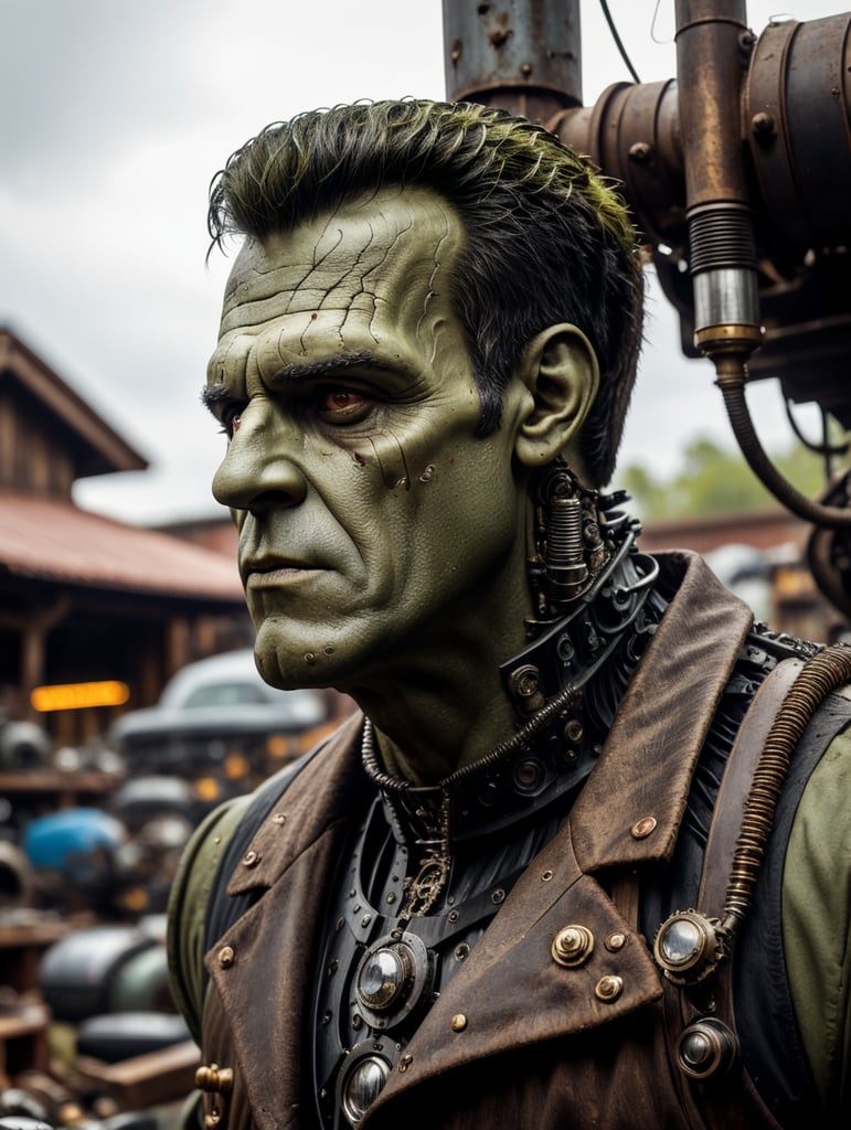 create frankenstein in a junkyard by taking screws,steampunk, haloween