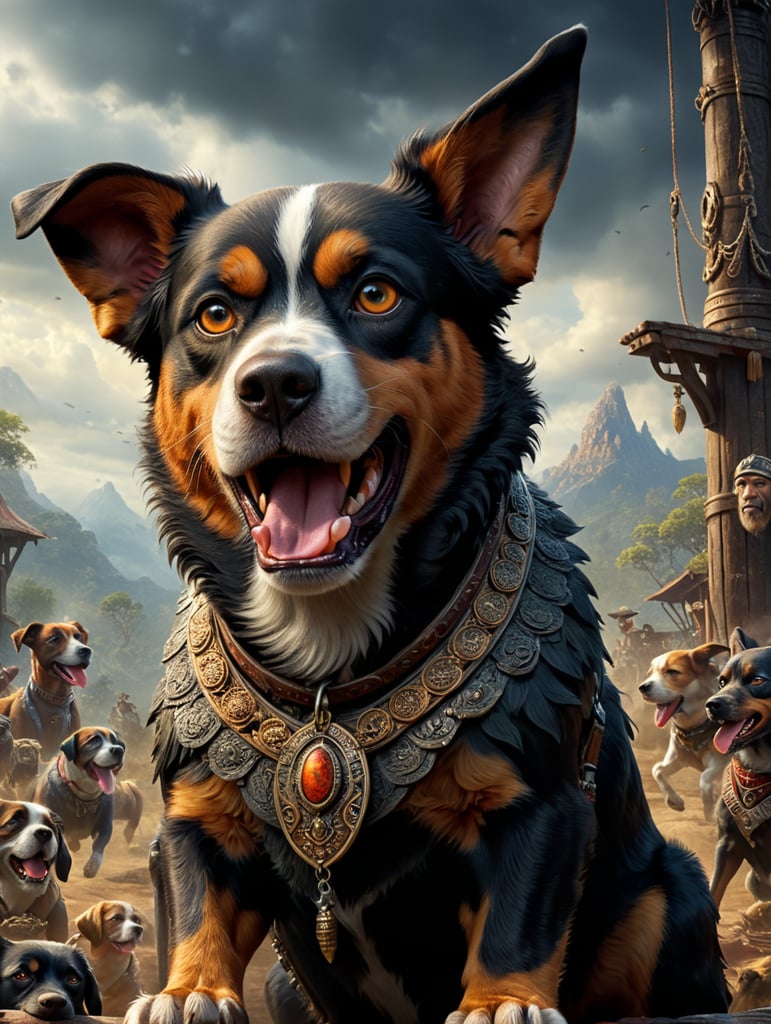 Create an animated movie poster with this dog called “Toomba” rated Pg-13