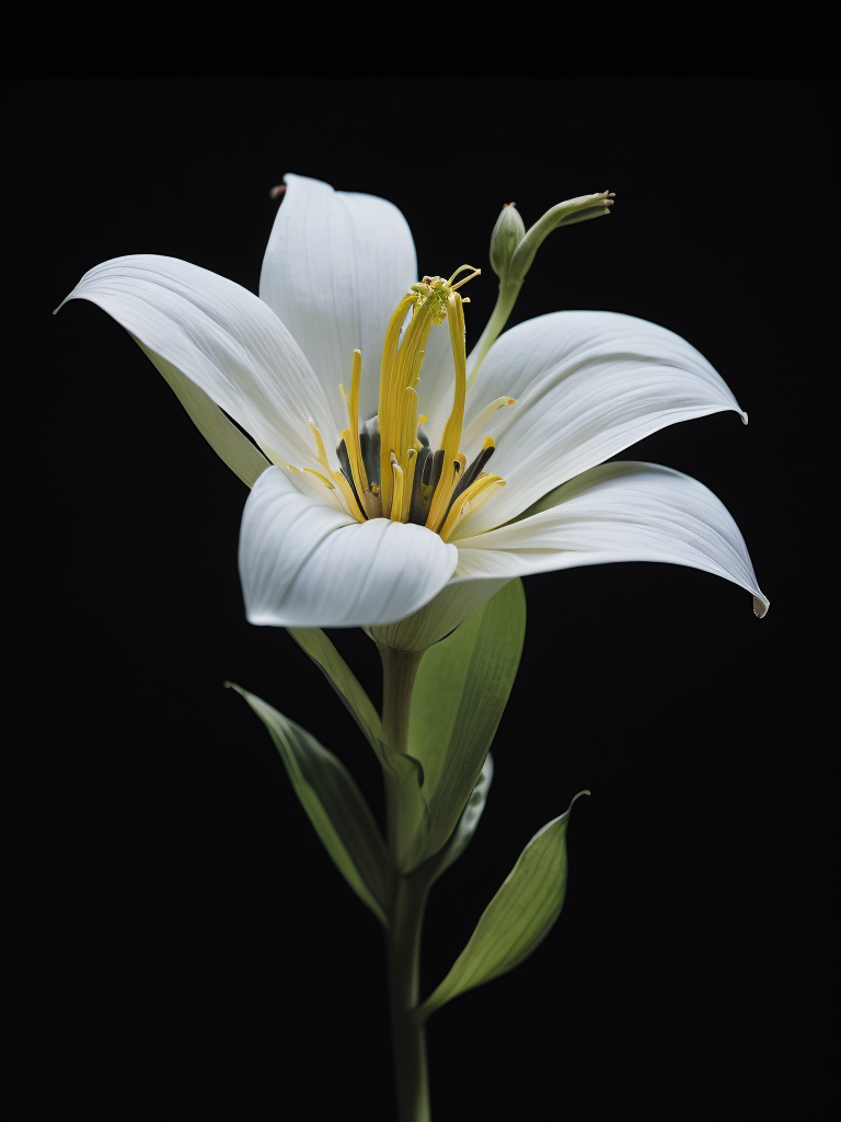 lily flower, black background, deep colors, dark atmosphere, contrasting light