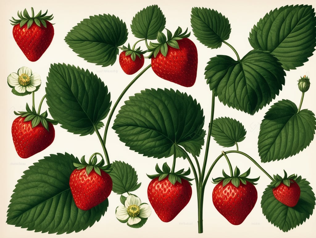 Botanical print. strawberry with leaves