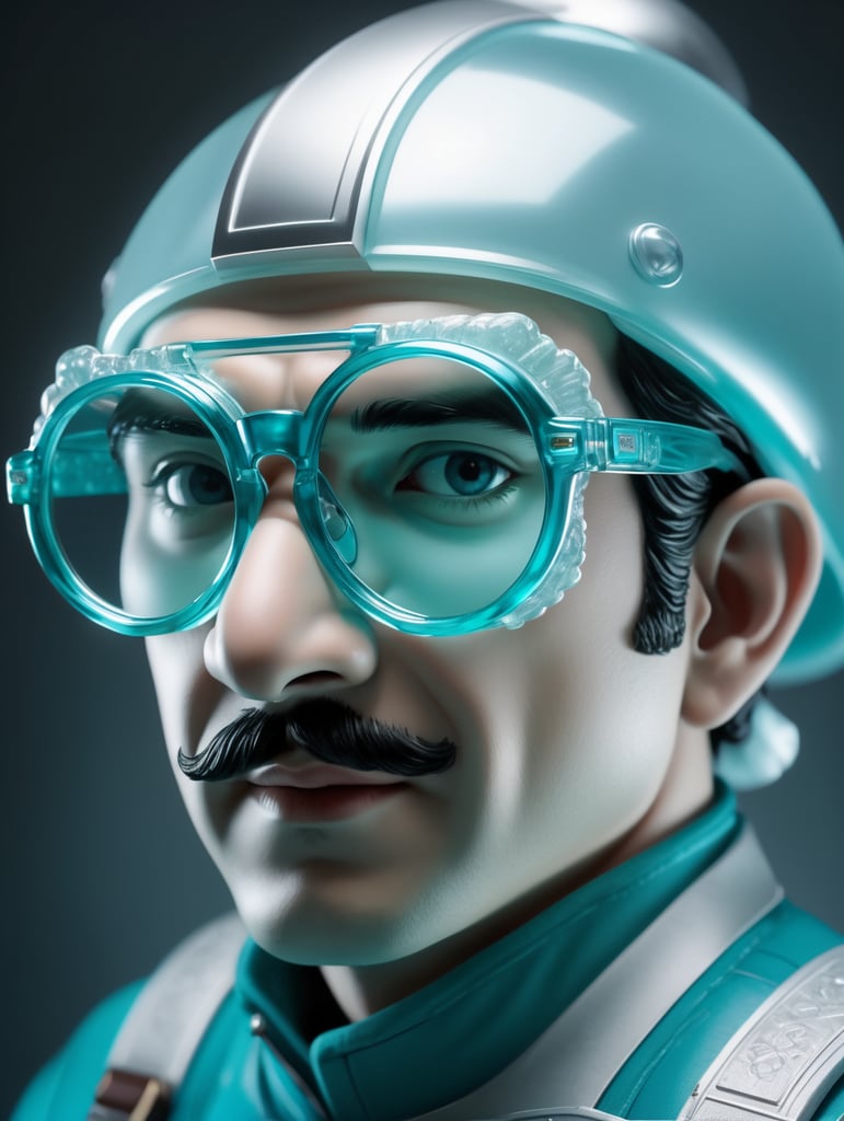 an image of mario bros in glasses, in the style of light silver and light aquamarine, infrared, toycore, yanjun cheng, translucent color, detailed perfection, ary scheffer