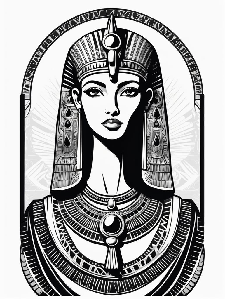 Egyptian Cleopatra, logo concept black and white color, hand drawn illustration, simple shapes