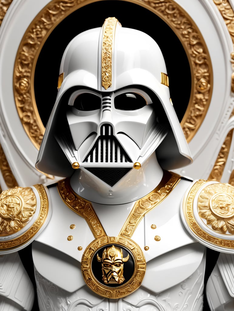 Luxury white Darth Vader, decorated with gold, carved materials, Versace