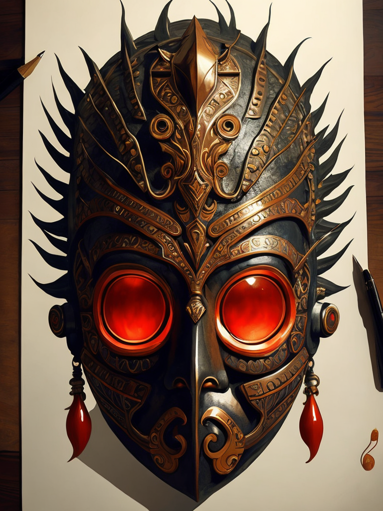 wooden maori mask, traditional mask, red bead, crisp, ancestors, bronze, forward-facing, cultural heritage, oba