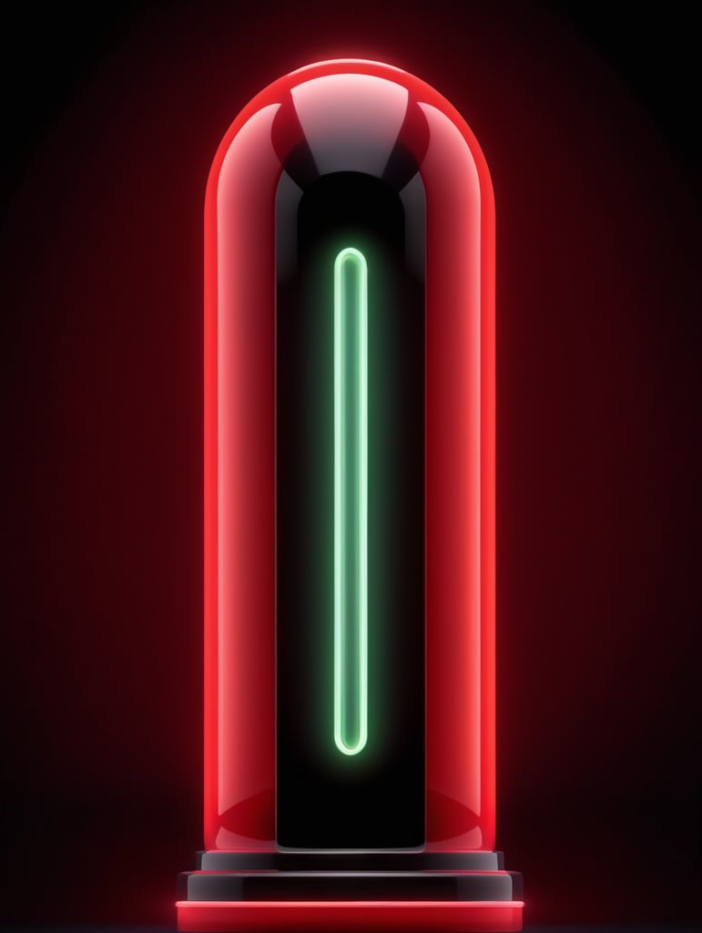 Close-up photo of a neon tube glowing with a bright red light, isolated, black background