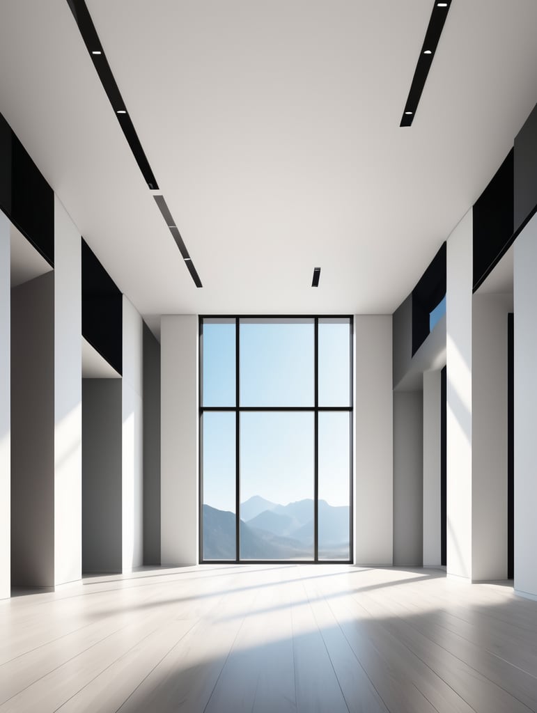Generate a highly realistic image of a modern architecture empty in an elegant style, empty, showcasing a minimalist design. generate an empty room without any furniture