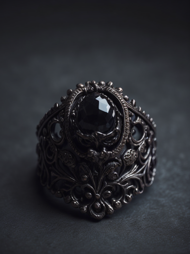 Berlin black iron ring in a victorian gothic style with black stone