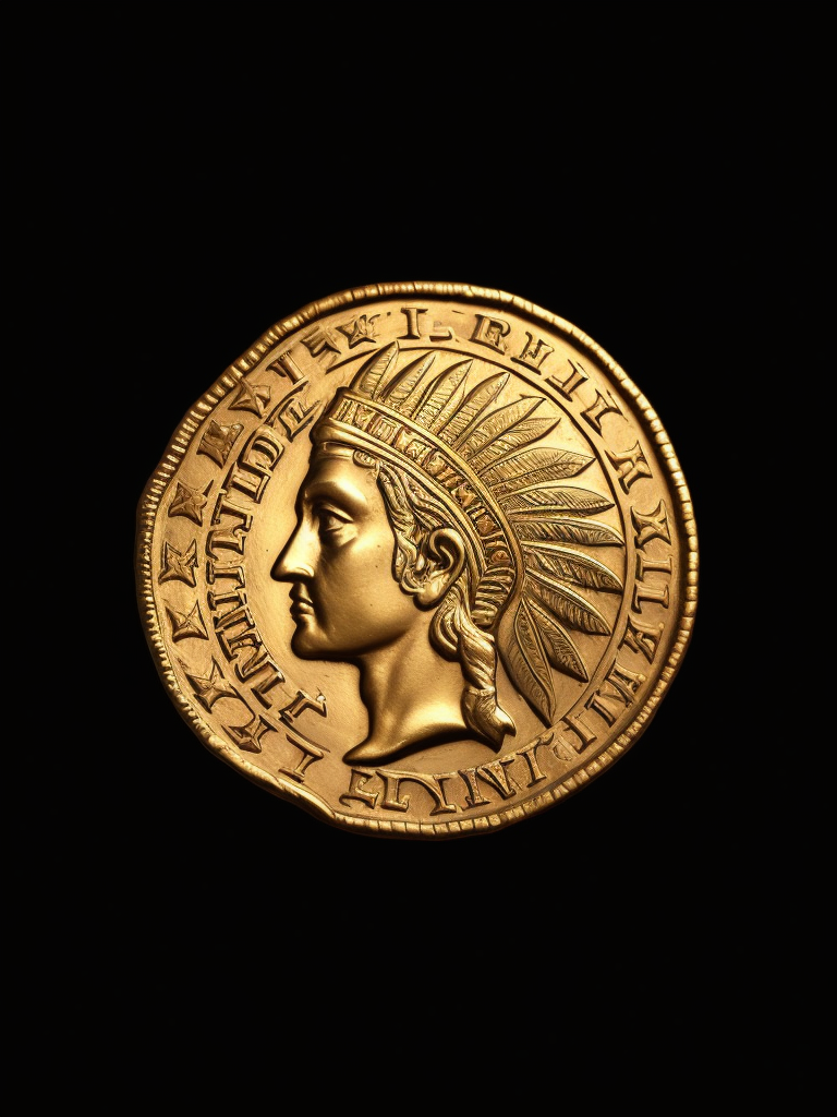 ancient gold carved coin with Indian head, deep carved gold