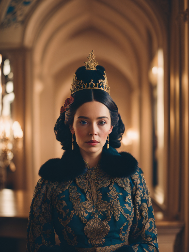 Queen Victoria, directed by wes anderson, wes anderson style, quirky, Vivid saturated colors, Contrast color, studio photo, professional photo, Rich colors, Detailed image, detailed face