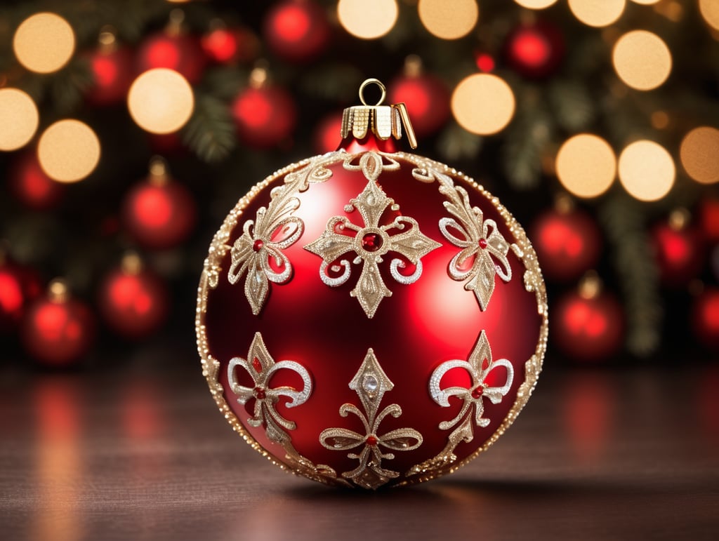 (Gold,RED,White)Christmas transparent ball scissor inside!Vintage, sharp focus, highly detailed, Dark gradient background, Muted colors