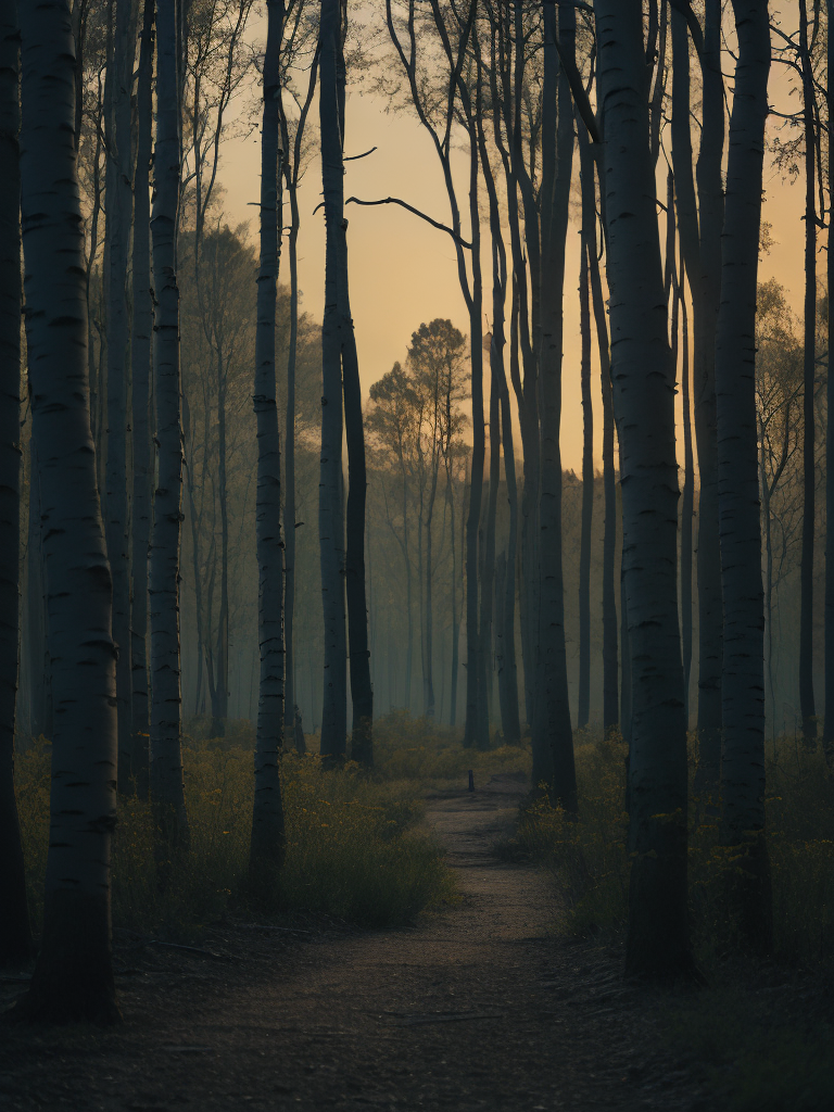 вечер в подмосковье. Много берез и озеро