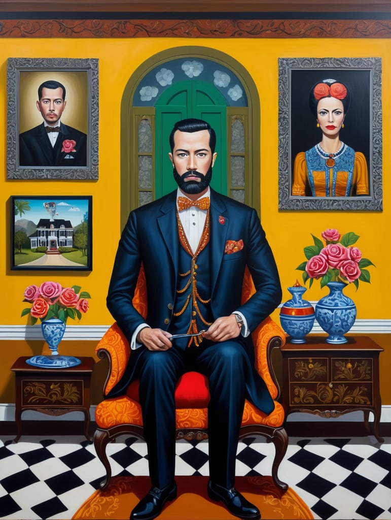 The man who took a debt for a house to death, style of Catherine Nolin, Painting, Acrylic, Oil, Portrait, Interior, USA
