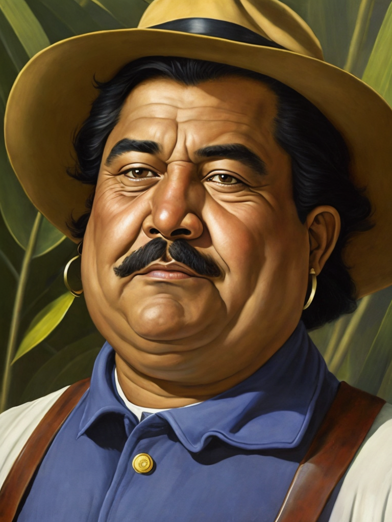 A farmer, portrait, Painting, Oil, Colombia, style of Botero