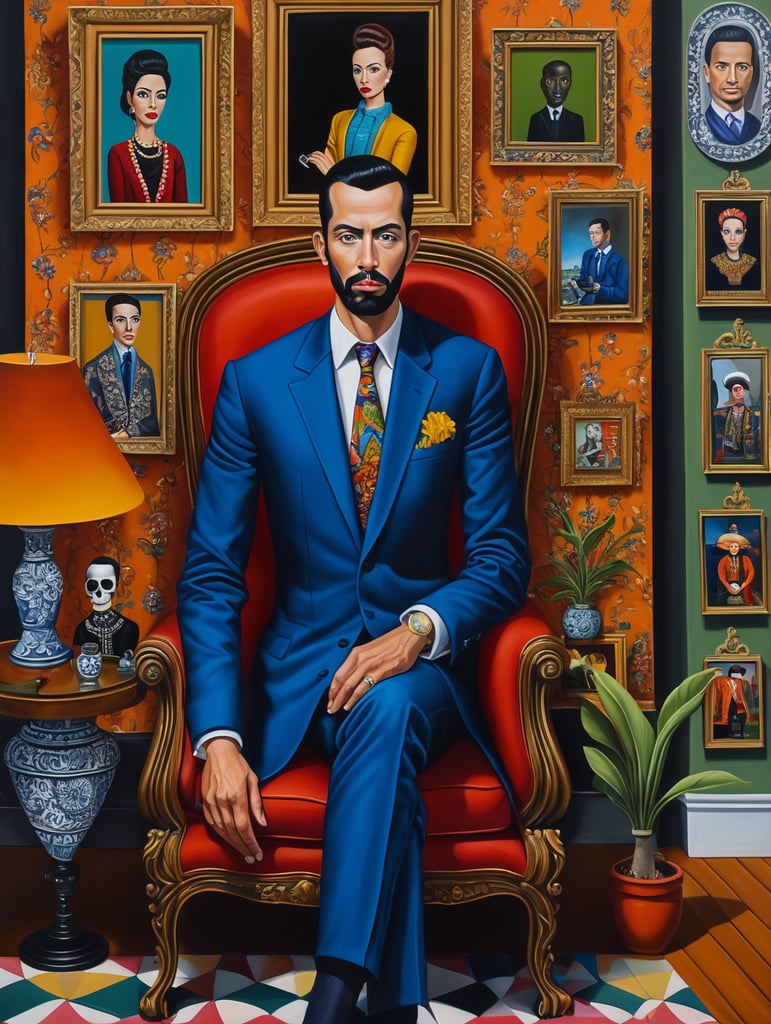 The man who took a debt for a house to death, style of Catherine Nolin, Painting, Acrylic, Oil, Portrait, Interior, USA
