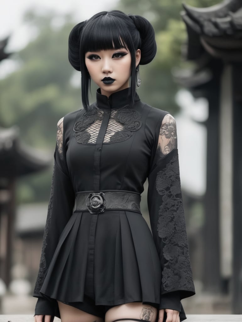 full body fit asian goth girl