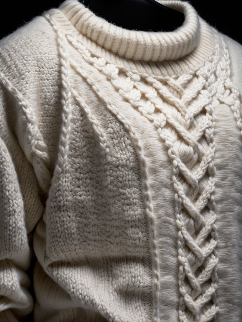 A close up of a knitted sweater, studio lighting, professional photography, post-minimalism, ultra-fine detail, high detail