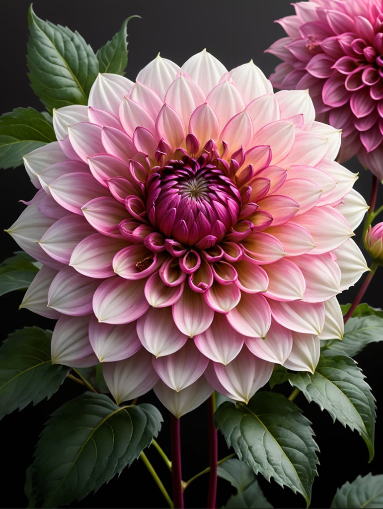 Vector art, simple, vector, pink dahlia, retro style, white background, --tile