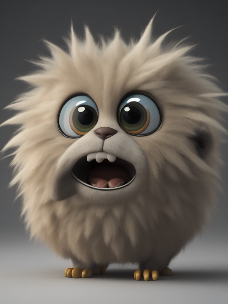Funny fluffy character, with a smile and big eyes