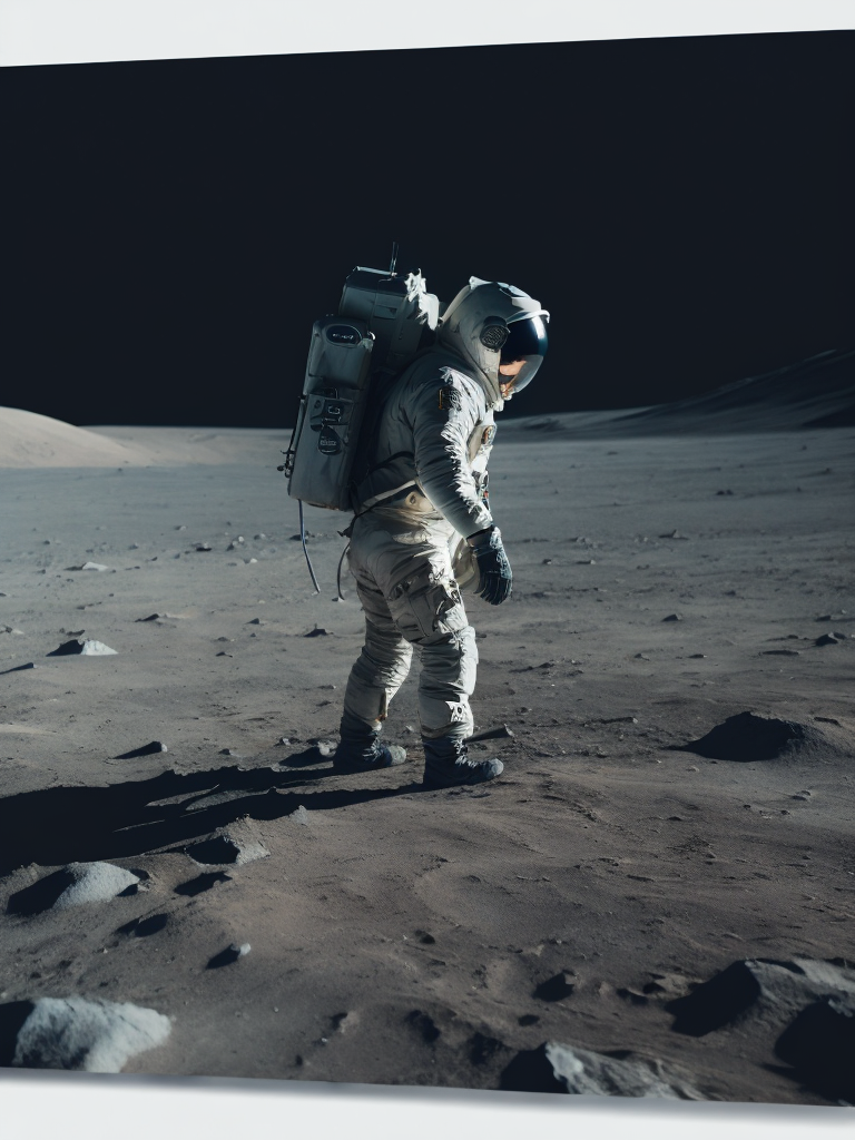 Astronaut walking on the surface of the moon with earth in the far distance