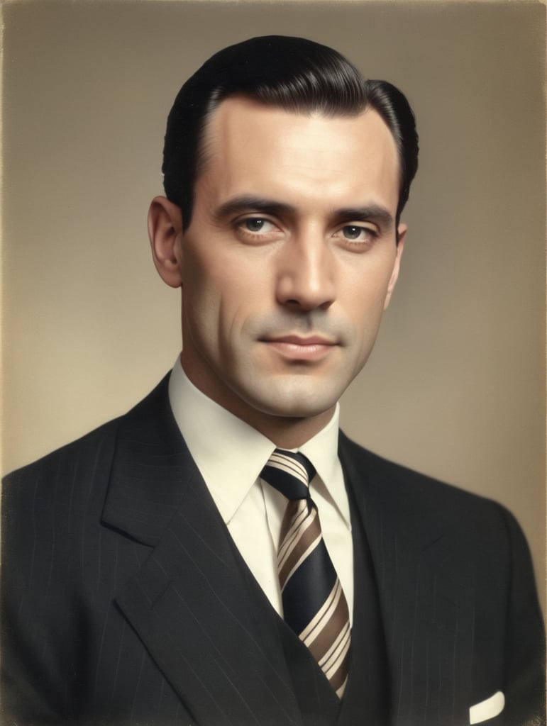 VIntage picture of a man in a black suit and striped tie