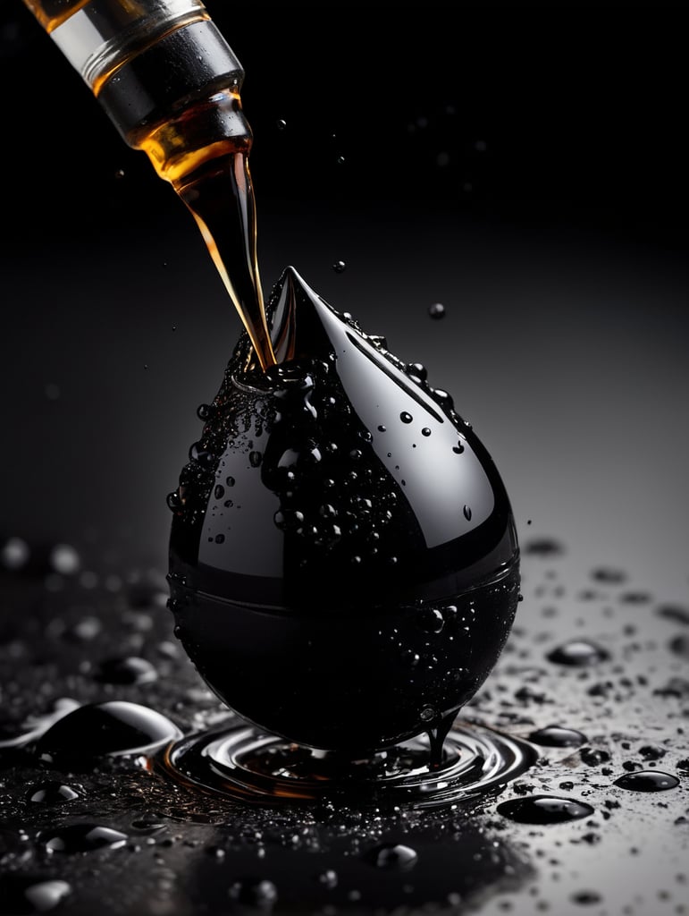 Minimalism, black oil drop on a black background