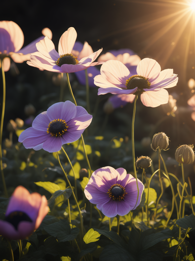 цветы анемоны, светит солнце в саду