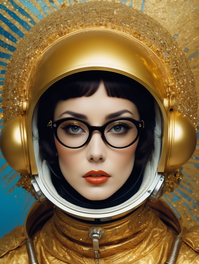 In 1998, abstract fashion photography captured a 1960s astronaut woman in a gold spacesuit with a large helmet and glasses. The art, created by Victor Moscoso and Bridget Riley, used Kodak Ektar 100 film. Carne Griffiths added a touch of magic with fluid art, while artists like Conrad Roset, Ilya Kuvshinov, Mark Fielding, and Zwy Studio emphasized high lights in the eyes. Sergio Lopez and Natalie Shau also contributed to the artwork.