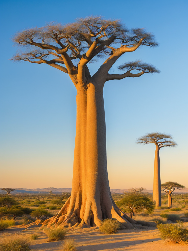 Baobab tree, savanna, sunset, high detail
