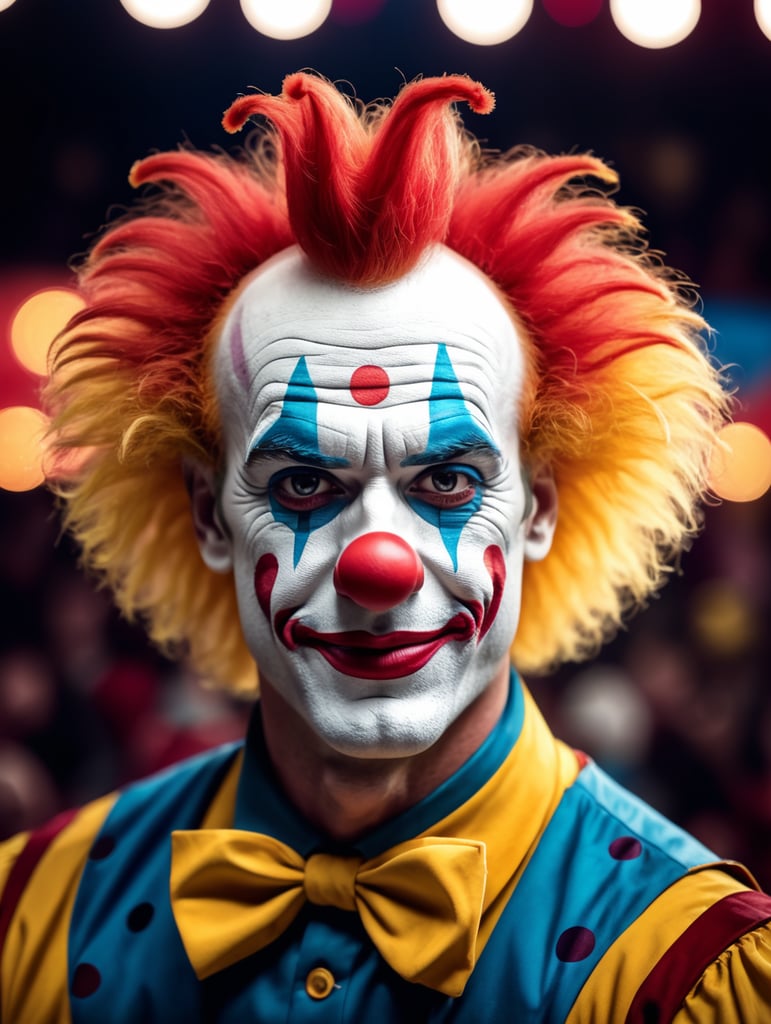 Clown at the circus, low color contrast, 8k