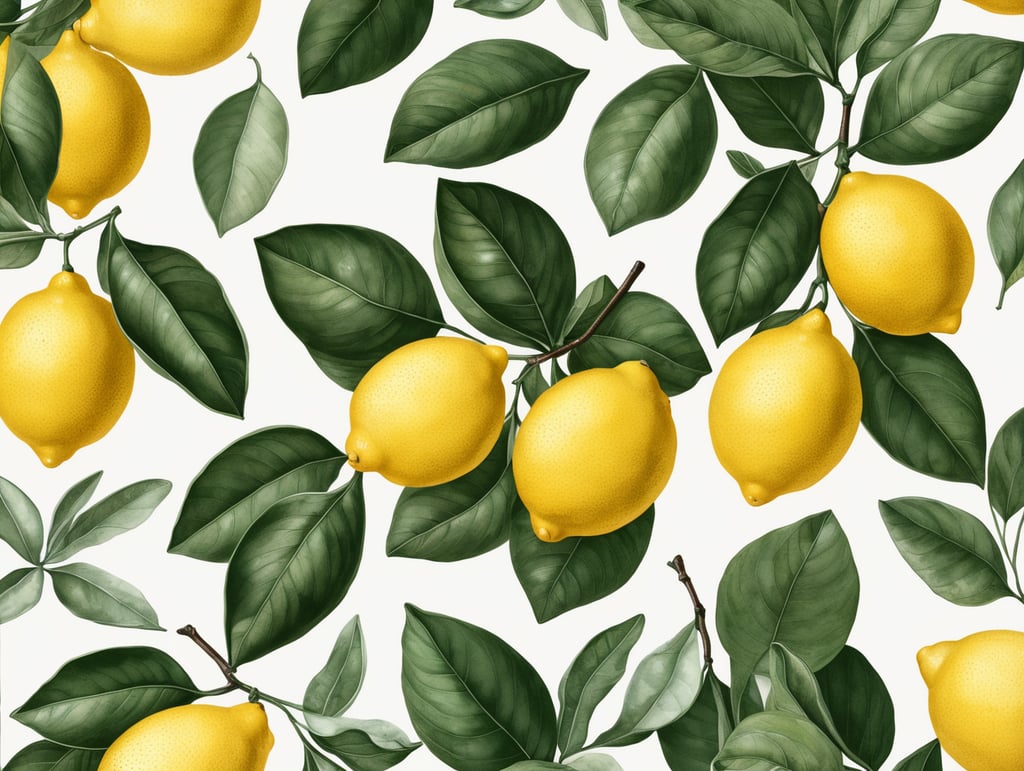 Botanical print. lemons with leaves