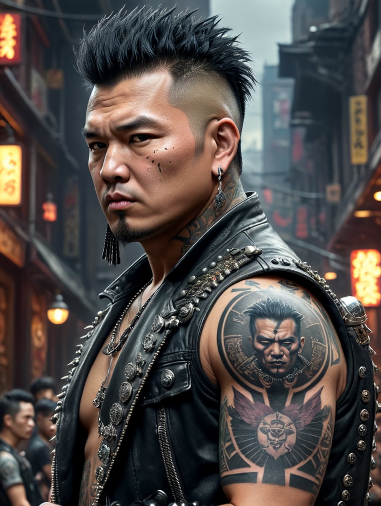 Kim Chen Un as a punk rocker, piercing, tattoos