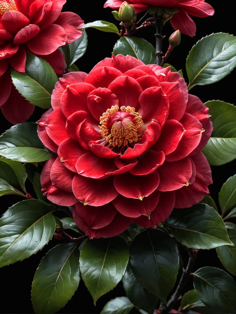 red Japanese camelia flower blooming
