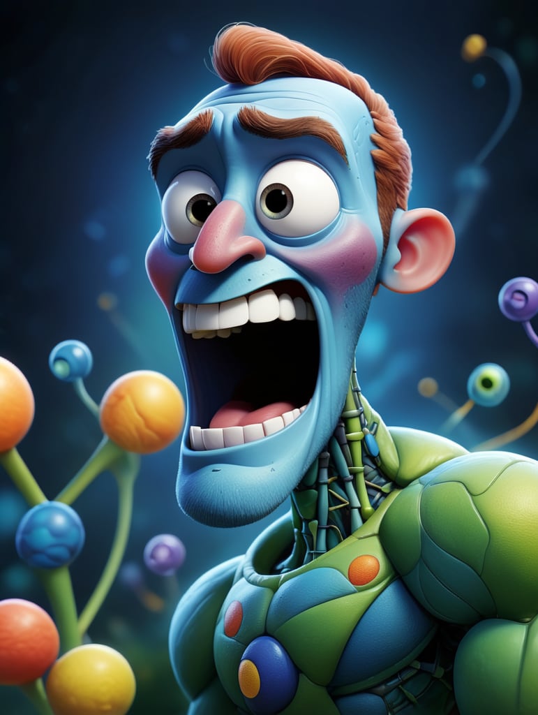 Generate a highly detailed and scientifically accurate illustration of abstract Last Universal Common Ancestor, non-human, biology, Illustration, dna cell, morphological form, drawn facial features. Make sure that the illustration accurately depicts the structure of the cell. The final image should reflect the intricate and delicate nature of this essential cellular structure, adhering to current scientific knowledge and visual standards for accuracy