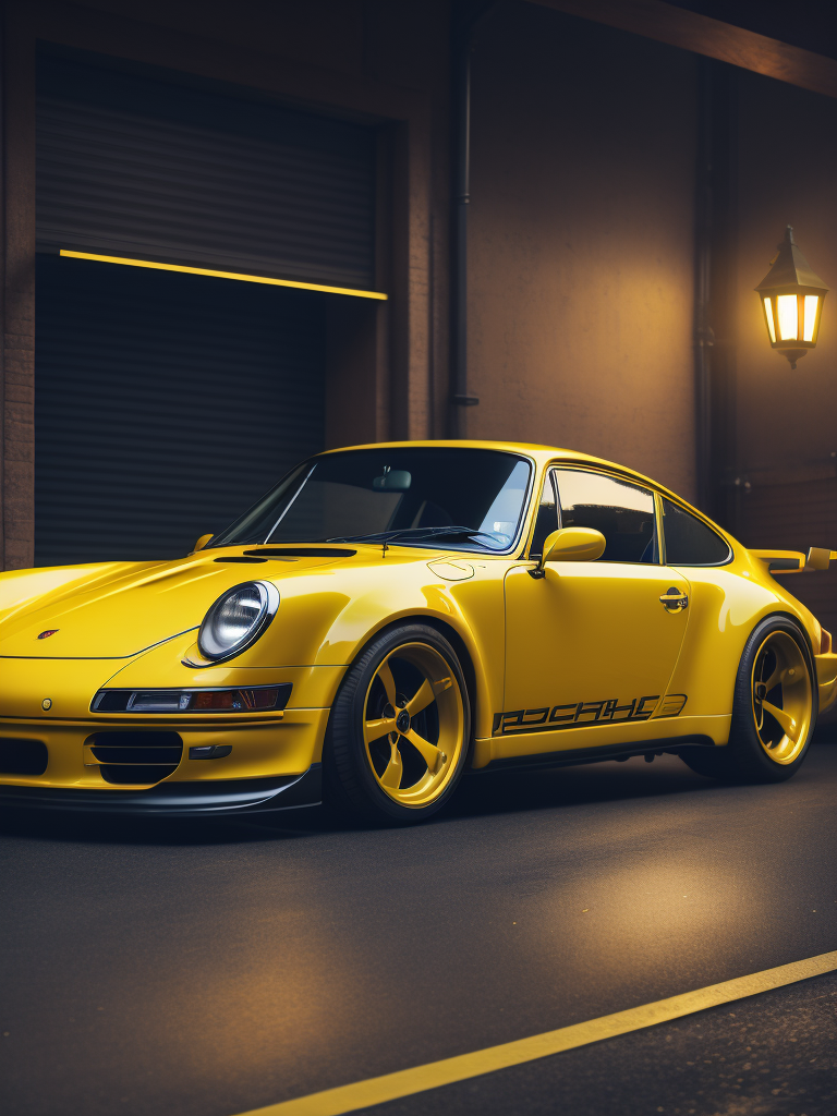 Puffy Porsche 911 in yellow color located in garage