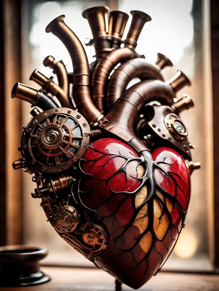human heart made by a skilled craftsman in medieval steampunk style