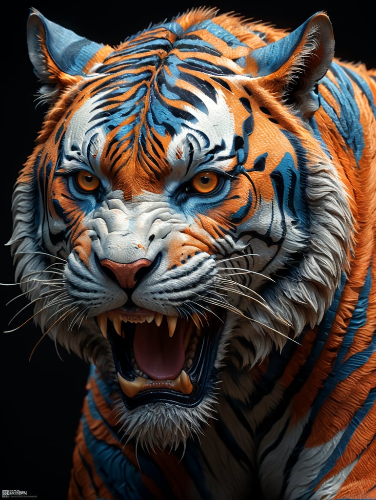 geometric blue and orange tiger