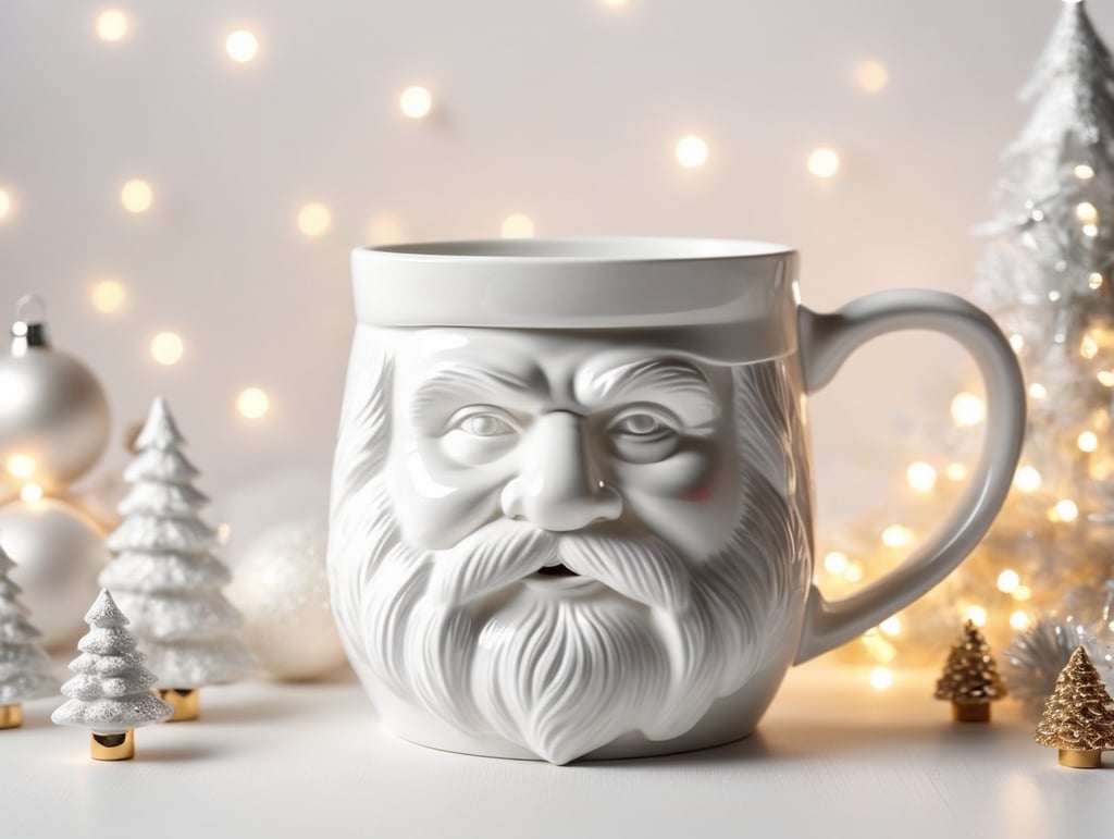 blank White ceramic mug, Christmas style photo, Christmas toys, Santa, mock up, mockup