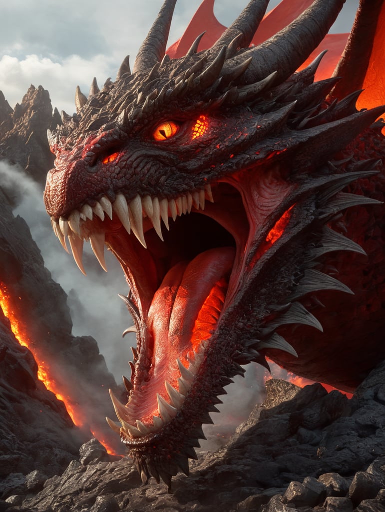 lava coming out of the mouth of a red dragon