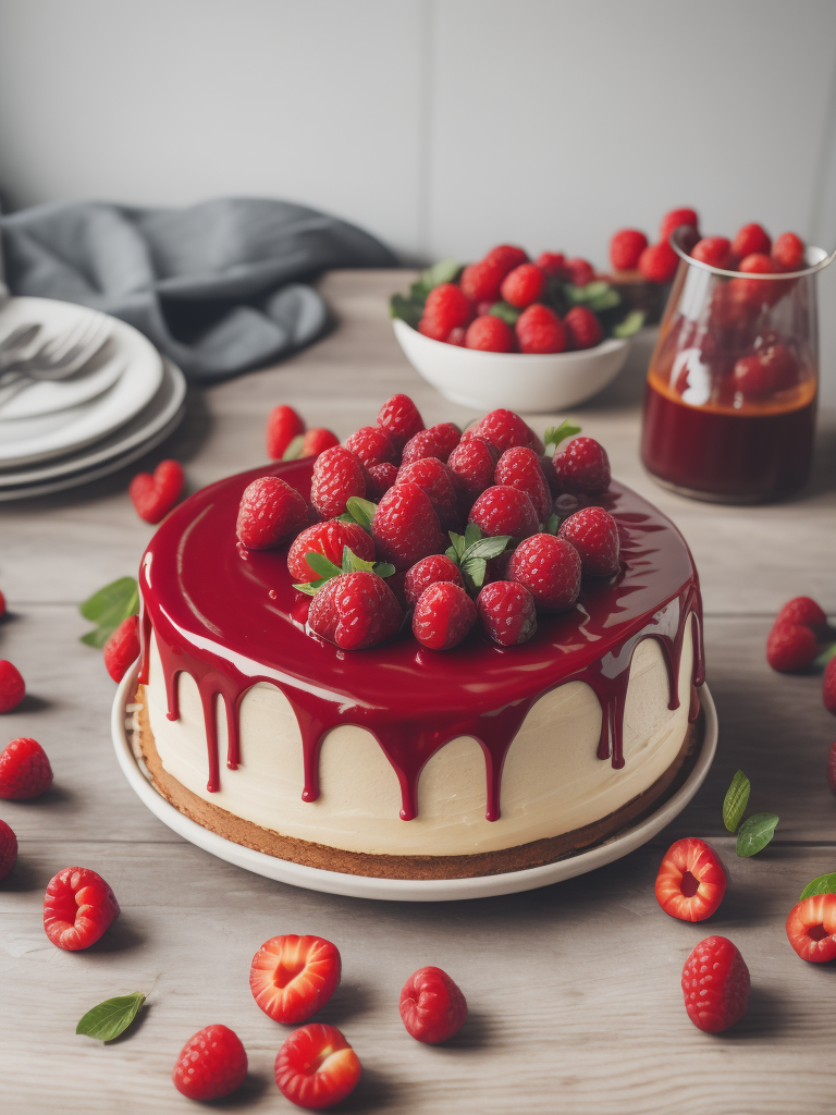 Cake with raspberries, provence atmosphere, dramatic Lighting, Depth of field, Incredibly high detailed