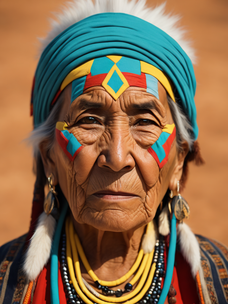 native american old woman 60 years old in national dress