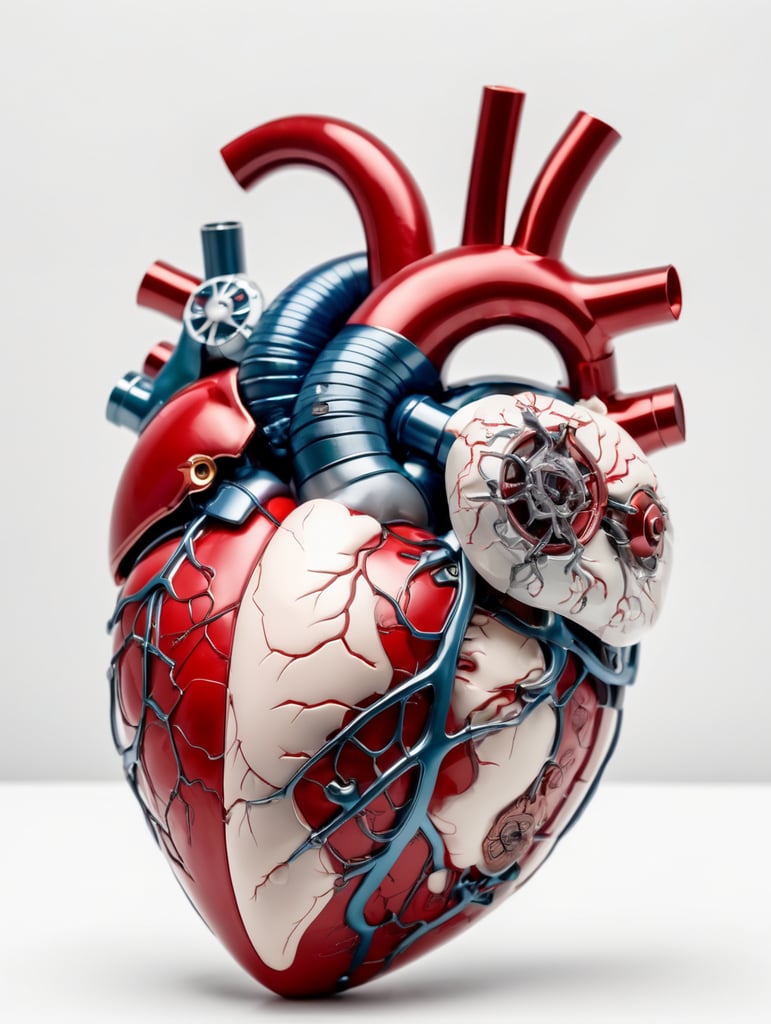 Cyberpunk anatomical heart model, white background